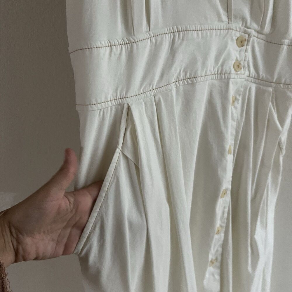 Maeve Anthropologie Poplin‎ Shirt Dress Women’s 14 Midi White Collared V Neck - Picture 9 of 14